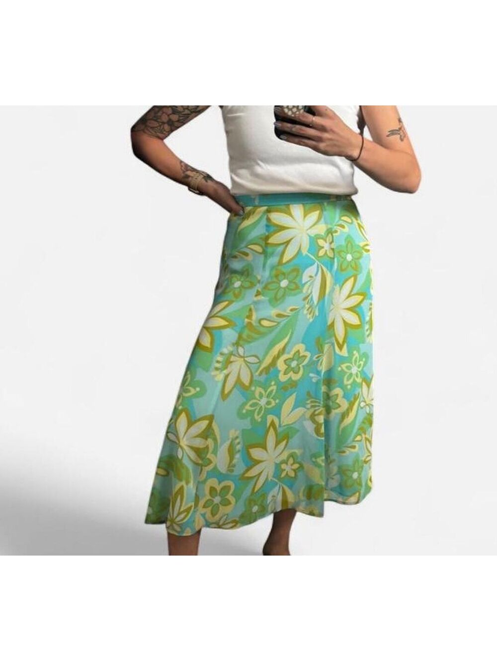 Coldwater Creek Green and Blue Floral Midi Skirt